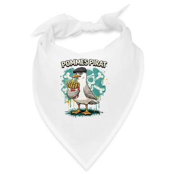 Pommes Pirat – Lustige Möwe mit Pommes - Bandana - Weiß - Vorne