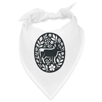 Kuh | Bauernhof Blumen Folk Art - Bandana - Weiß - Vorne