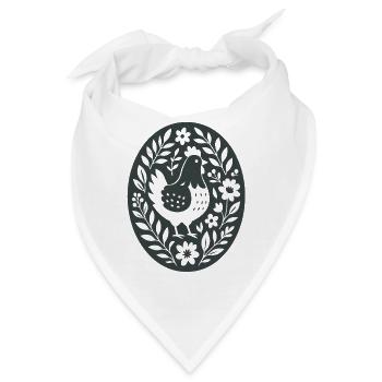 Huhn | Bauernhof Blumen Folk Art - Bandana - Weiß - Vorne