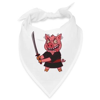 Verrücktes Samurai Schwein mit Schwert - Bandana - Weiß - Vorne