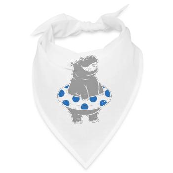 Nilpferd mit Polka-Schwimmreifen - Bandana - Weiß - Vorne