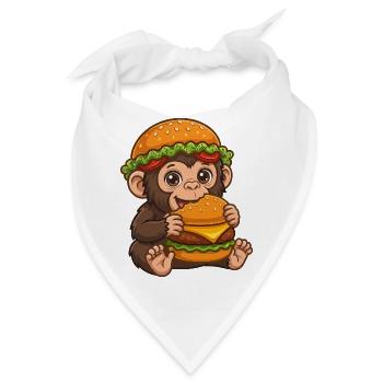 Süßer Affe mit Burger Cartoon Motiv - Bandana - Weiß - Vorne