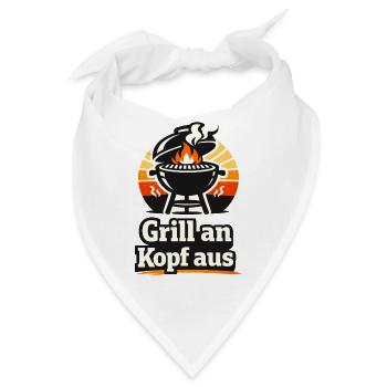 Grill an Kopf aus BBQ Spruch für Grillfans - Bandana - Weiß - Vorne
