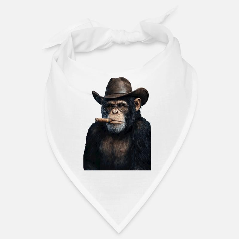 Schimpanse mit Cowboyhut und Zigarre Bandana