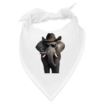 Elefant mit Cowboyhut und Zigarre - Bandana - Weiß - Vorne