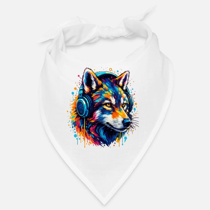 Fuchs mit Neon Kopfhörer Kunst Bandana