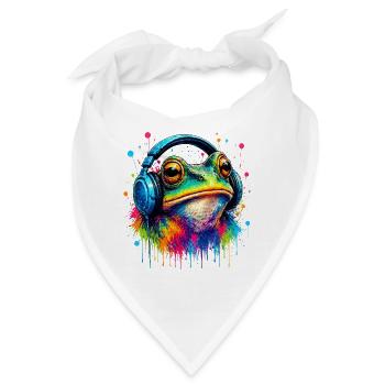 Farbexplosion Frosch mit Kopfhörern - Bandana - Weiß - Vorne