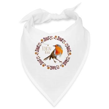Rotkehlchen Vogel mit botanischen Blumen Design - Bandana - Weiß - Vorne