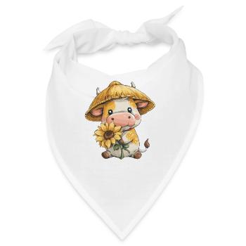 Kuh mit Sonnenblume und Strohhut - Bandana - Weiß - Vorne