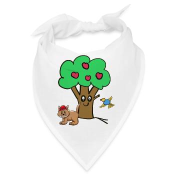 Apfelbaum Katze Vogel Kinder Garten Natur - Bandana - Weiß - Vorne
