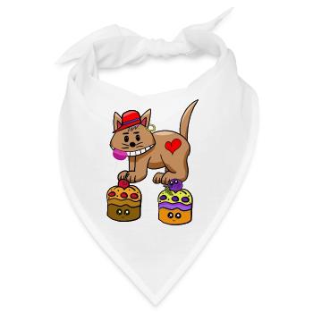 Katze Süßigkeiten naschen Muffin Lolli - Bandana - Weiß - Vorne