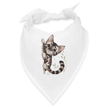 Neugierige Katze Mit Pflanzenmotiv - Bandana - Weiß - Vorne