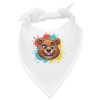 Fröhlicher Bärenkopf mit Farbspritzern - Bandana - Weiß - Vorne