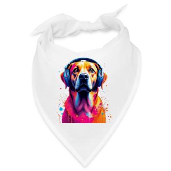 Labbi Labrador mit Kopfhörer - Bandana - Weiß - Vorne