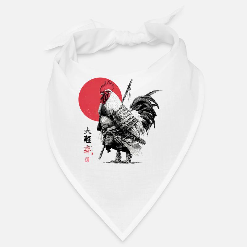 Coq de samouraï en armure sous le soleil rouge Bandana
