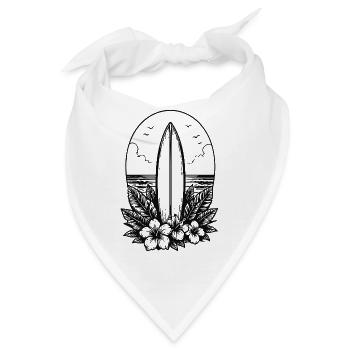 Surfboard Vintage Retro Surfbrett mit Hibiskus - Bandana - Weiß - Vorne