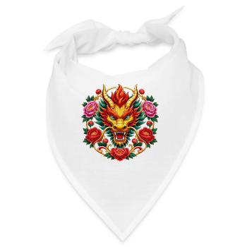 Feuriger Drachenkopf mit Pfingstrosen - Bandana - Weiß - Vorne