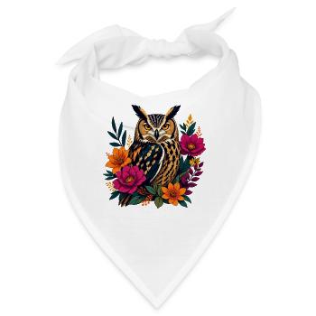 Waldkauz im Blütenkranz - Bandana - Weiß - Vorne