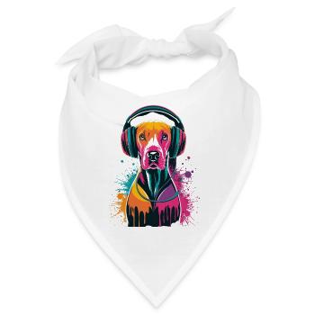 Viszla mit Kopfhörer - Bandana - Weiß - Vorne