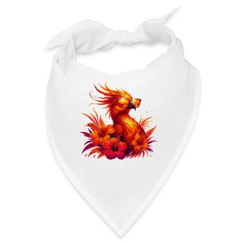 Feuerphönix mit Tropenblüten und Sonnenbrille - Bandana - Weiß - Vorne