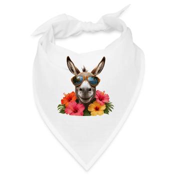 Esel mit Hibiskus und Sonnenbrille - Bandana - Weiß - Vorne