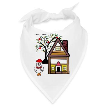Lustiges Huhn Haus Apfelbaum Garten - Bandana - Weiß - Vorne