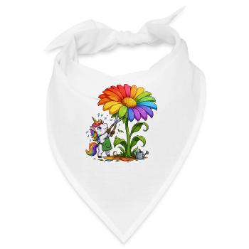 Regenbogen-Sonnenblume und Einhorn-Gärtner - Bandana - Weiß - Vorne