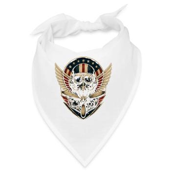 Aviator Schädel mit Flügeln USA Flagge - Bandana - Weiß - Vorne