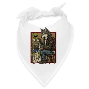 Wolf Tattoo Artist & Alien Kunde – Retro Sci-Fi  - Bandana - Weiß - Vorne