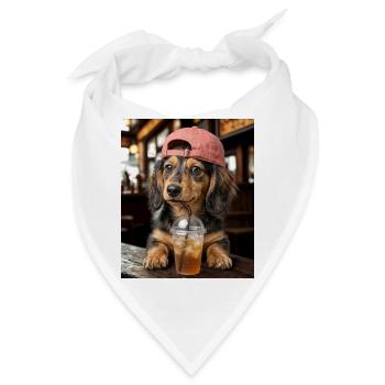 Hund mit Eistee und roter Cap - Bandana - Weiß - Vorne