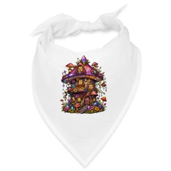 Märchenpilzhaus mit Kristallen - Bandana - Weiß - Vorne