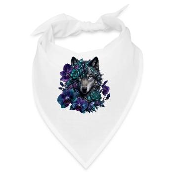 Wolfskopf im Blütenkranz - Bandana - Weiß - Vorne
