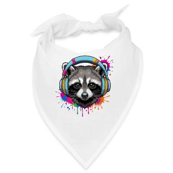 Waschbär mit Musik Kopfhörern und Farben Klecks - Bandana - Weiß - Vorne