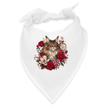 Floral Katze im Rosengarten - Bandana - Weiß - Vorne