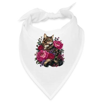 Katzenliebe im Blumenkranz - Bandana - Weiß - Vorne