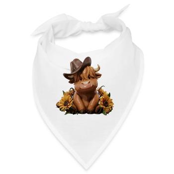 Kuh mit Sonnenblumen Cowboyhut - Bandana - Weiß - Vorne
