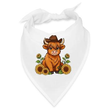 Kuh mit Cowboyhut vor Sonnenblumen - Bandana - Weiß - Vorne