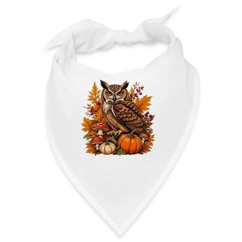 Herbst-Eule mit Kürbis - Bandana - Weiß - Vorne