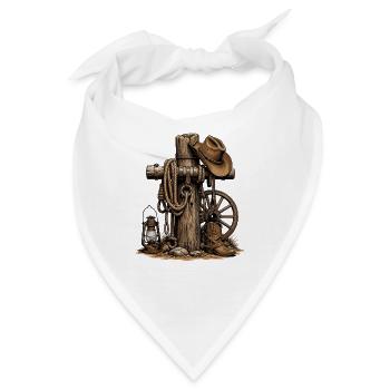 Western Rustikal Pfosten, Lasso und Hut - Bandana - Weiß - Vorne