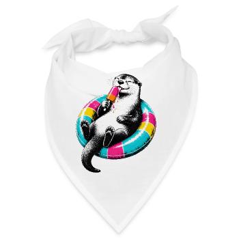 Otter mit Eis im Stencil Style - Bandana - Weiß - Vorne