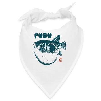 Fugu Kugelfisch Japanischer Holzschnitt Stil - Bandana - Weiß - Vorne