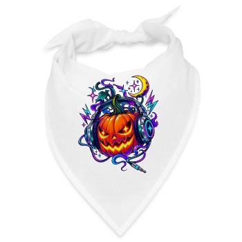 Neon Kürbis mit Kopfhörern - Bandana - Weiß - Vorne