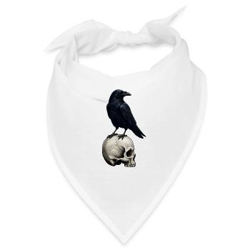 Rabe auf Schädel düstere Silhouette - Bandana - Weiß - Vorne
