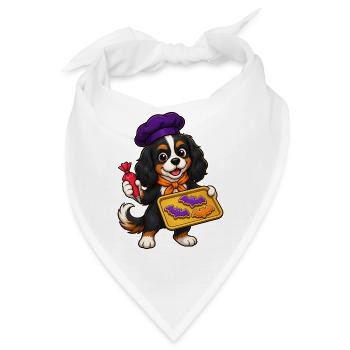 Cavalier Spaniel backt Fledermaus-Halloween-Kekse - Bandana - Weiß - Vorne