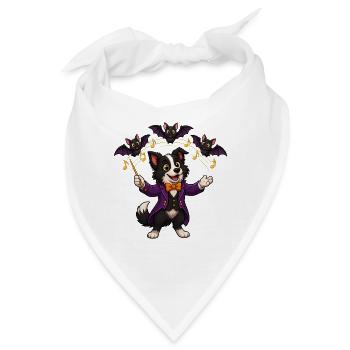 Border Collie leitet einen Halloween-Fledermauschor - Bandana - Weiß - Vorne
