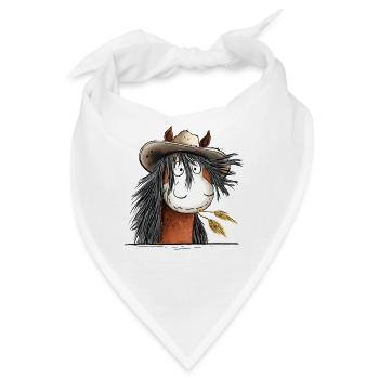 Westernpferd mit Strohhut - Bandana - Weiß - Vorne