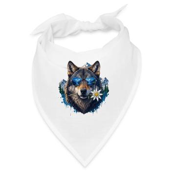 Cooler Wolf mit Sonnenbrille Berge Edelweiss - Bandana - Weiß - Vorne