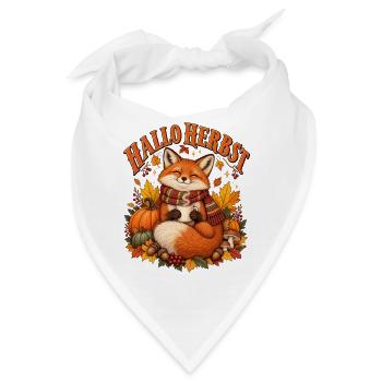 Hallo Herbst – Gemütlicher Fuchs mit Kaffee - Bandana - Weiß - Vorne