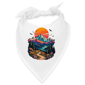 Berglandschaft bei Sonnenuntergang Retro - Bandana - Weiß - Vorne