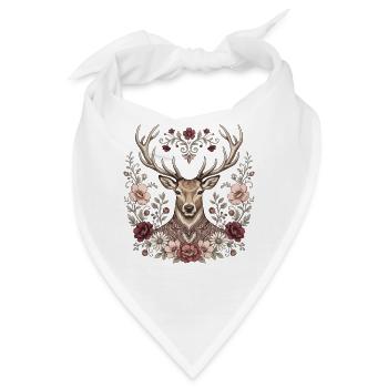 Hirschkopf im Blütenkranz - Bandana - Weiß - Vorne
